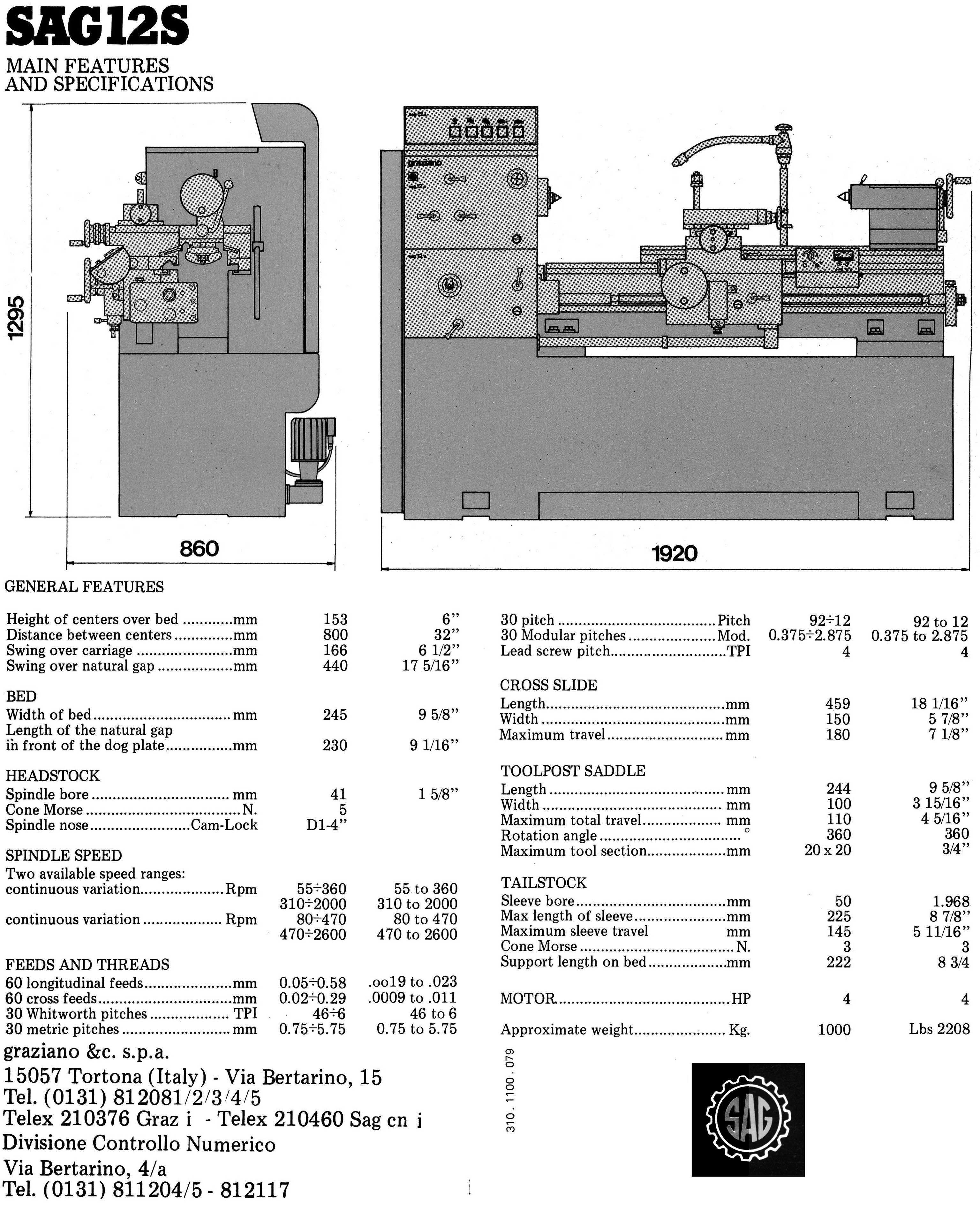 Graziano SAG 12 Lathe