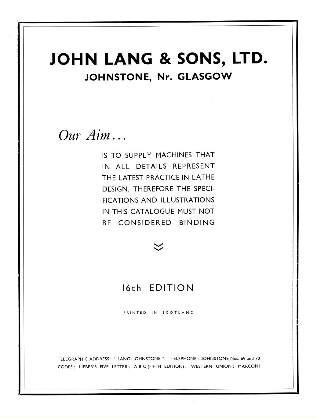 Lange Lathe Catalogue No. 16 Part 1